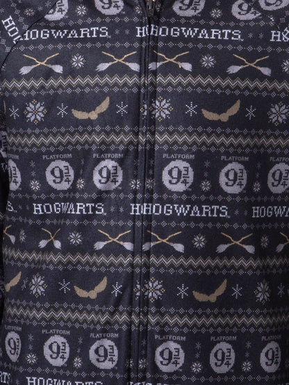 Harry Potter Boys' Hogwarts Christmas Sweater Hooded Union Suit Pajama