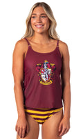 Harry Potter Womens' Hogwarts All Houses Crest Wizarding World Swimsuit Tankini Bathing Suit
