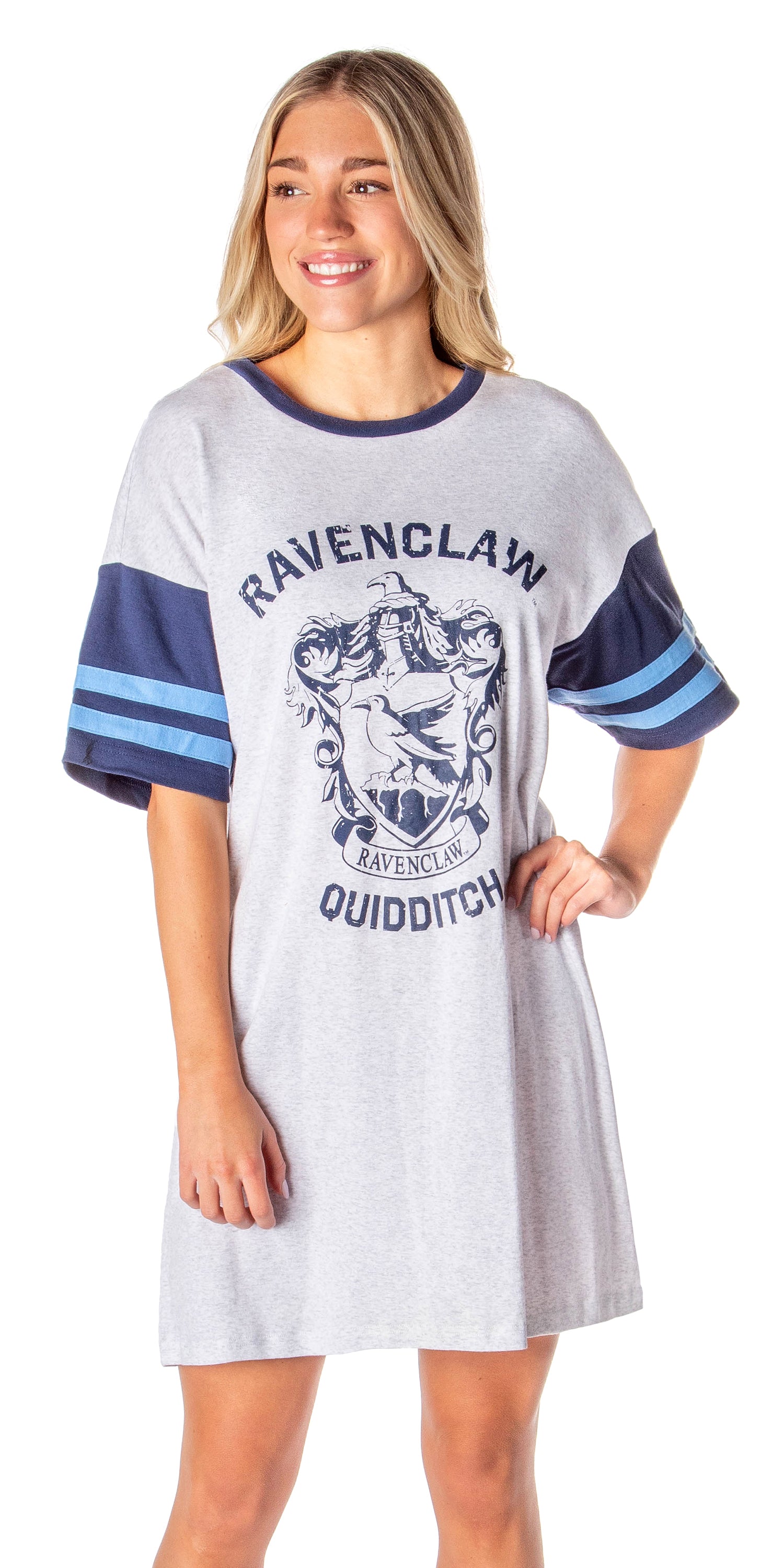 Harry Potter Hogwarts Houses Varsity Quidditch Oversized Tee Night Shirt Nightgown (Ravenclaw, XXL)
