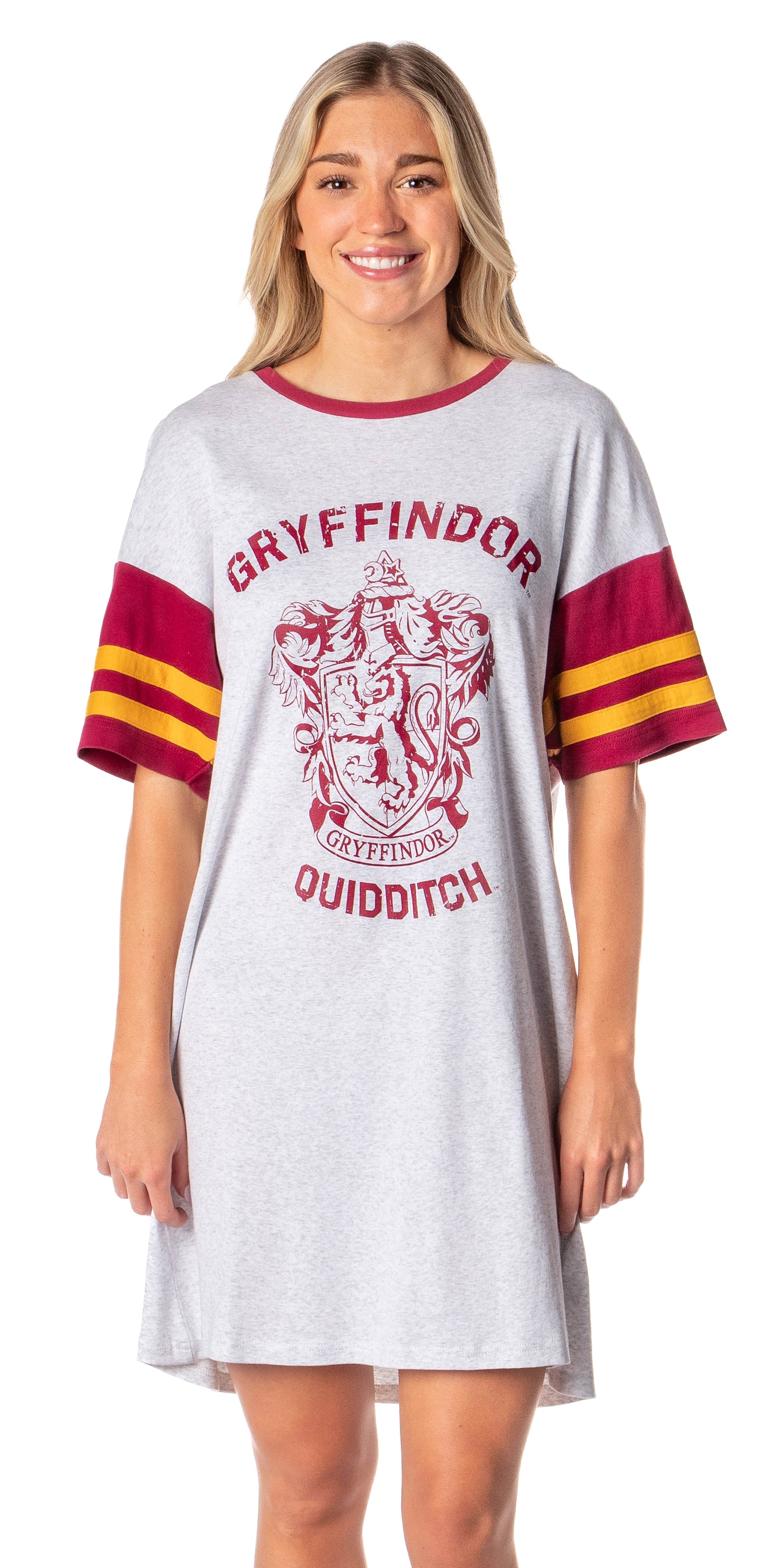 Harry Potter Hogwarts Houses Varsity Quidditch Oversized Tee Night Shirt Nightgown (Gryffindor, XXXL)