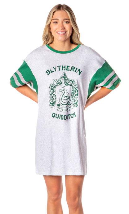 Harry Potter Hogwarts Houses Varsity Quidditch Oversized Tee Night Shirt Nightgown (Slytherin, XXL)