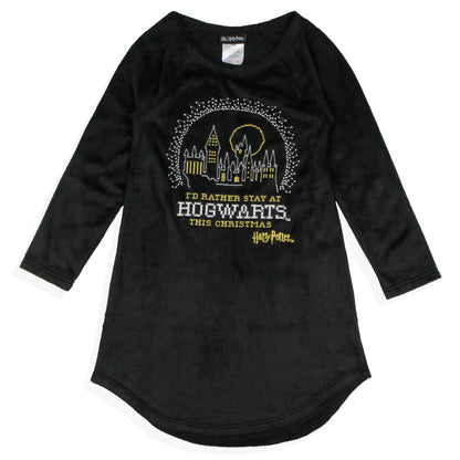 Harry Potter Girl's I'd Rather Stay At Hogwarts This Christmas Sleep Pajama Nightgown