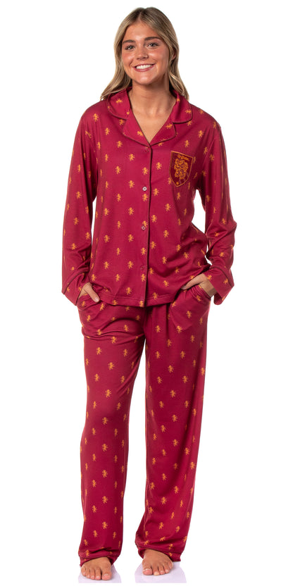 Harry Potter Women's Gryffindor Classic Pajamas Button-Up Top and Pants
