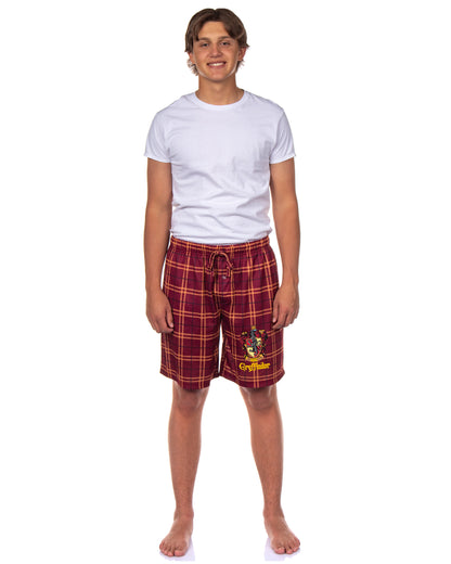 Harry Potter Pajamas Mens' Hogwarts House Crest Plaid PJ Lounge Shorts