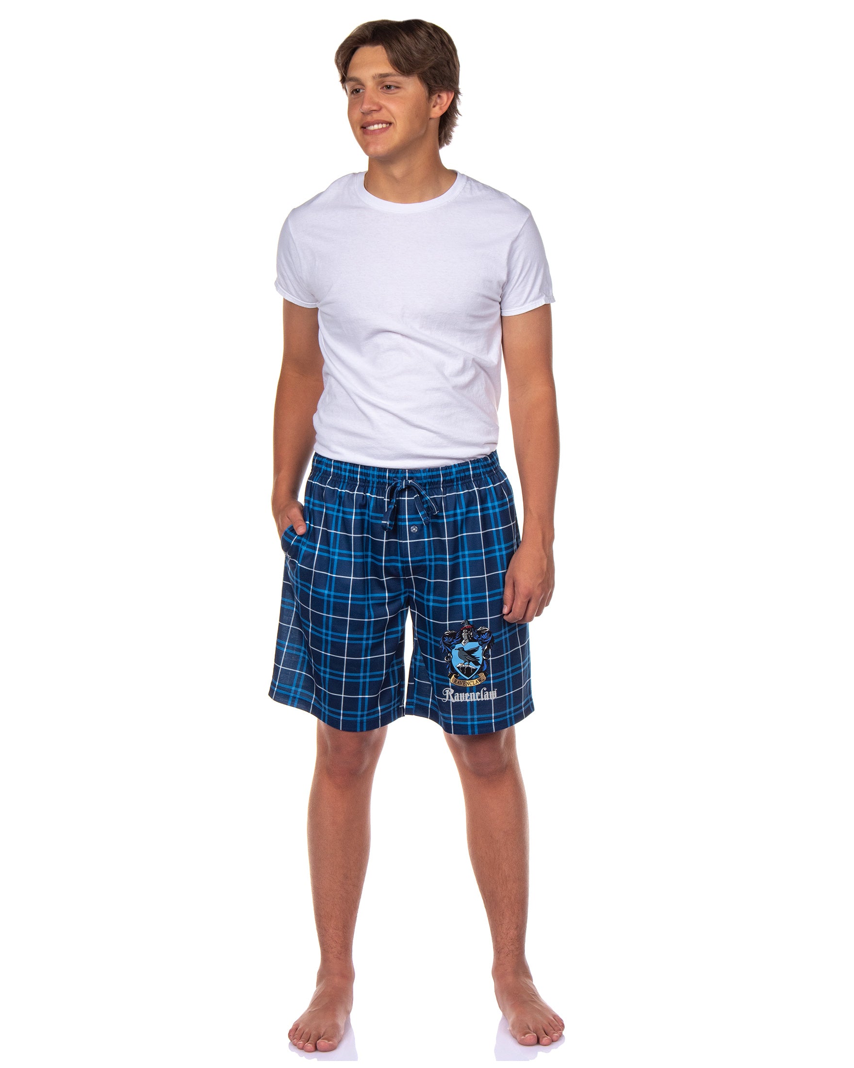 Harry Potter Pajamas Mens' Hogwarts House Crest Plaid PJ Lounge Shorts