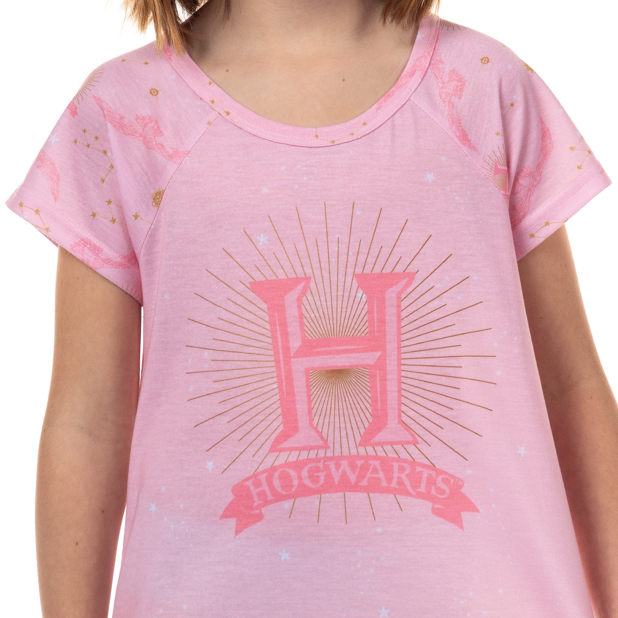 Harry Potter Pajamas Girls' Hogwarts Star Burst S/S Raglan Nightgown (10/12)