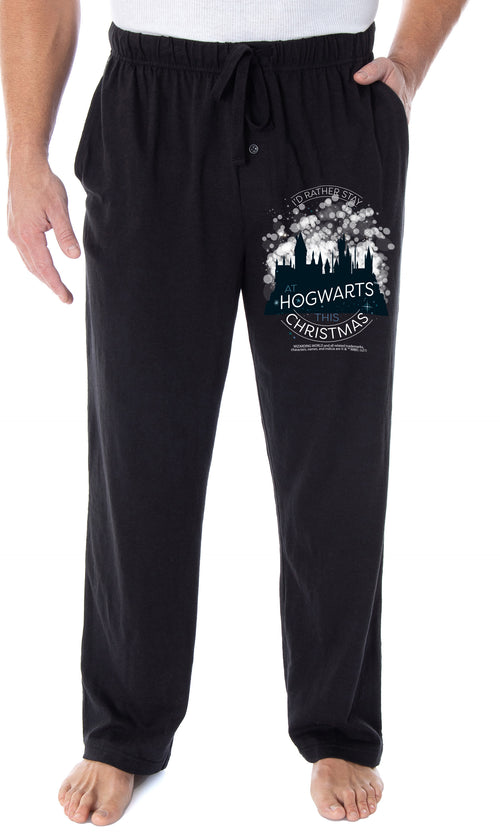Harry Potter Men's I'D Rather Stay At Hogwarts This Christmas Sleepwear Lounge Pajama Pants
