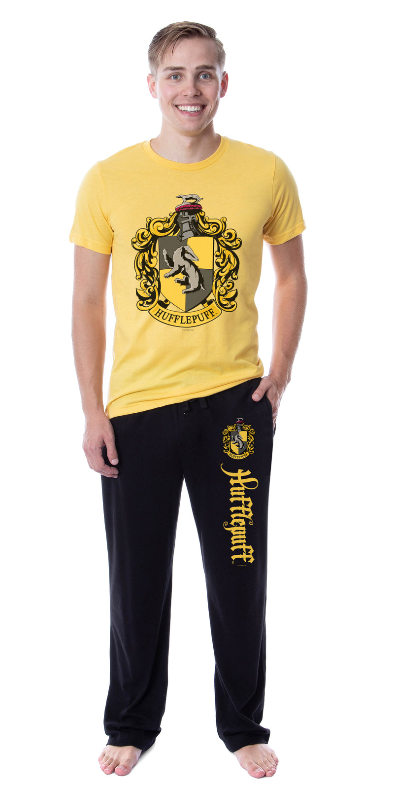 Harry Potter Mens' Hogwarts All Houses Wizarding World Sleep Pajama Set (Hufflepuff, XX-Large)