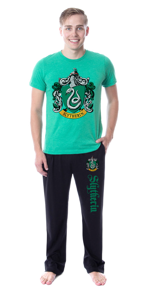 Harry Potter Mens' Hogwarts All Houses Wizarding World Sleep Pajama Set (Slytherin, Large)