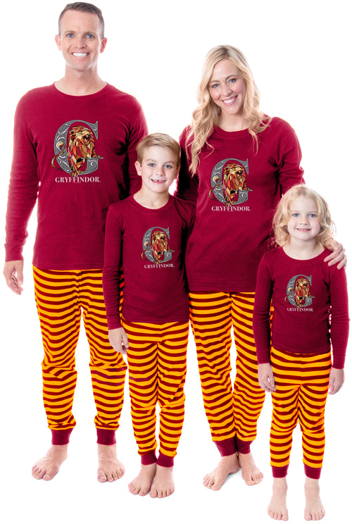 Harry Potter Animals Wizarding World Gryffindor Hufflepuff Ravenclaw Slytherin Character Sleep Tight Fit Family Pajama Set (Gryffindor, Adult, X-Large)