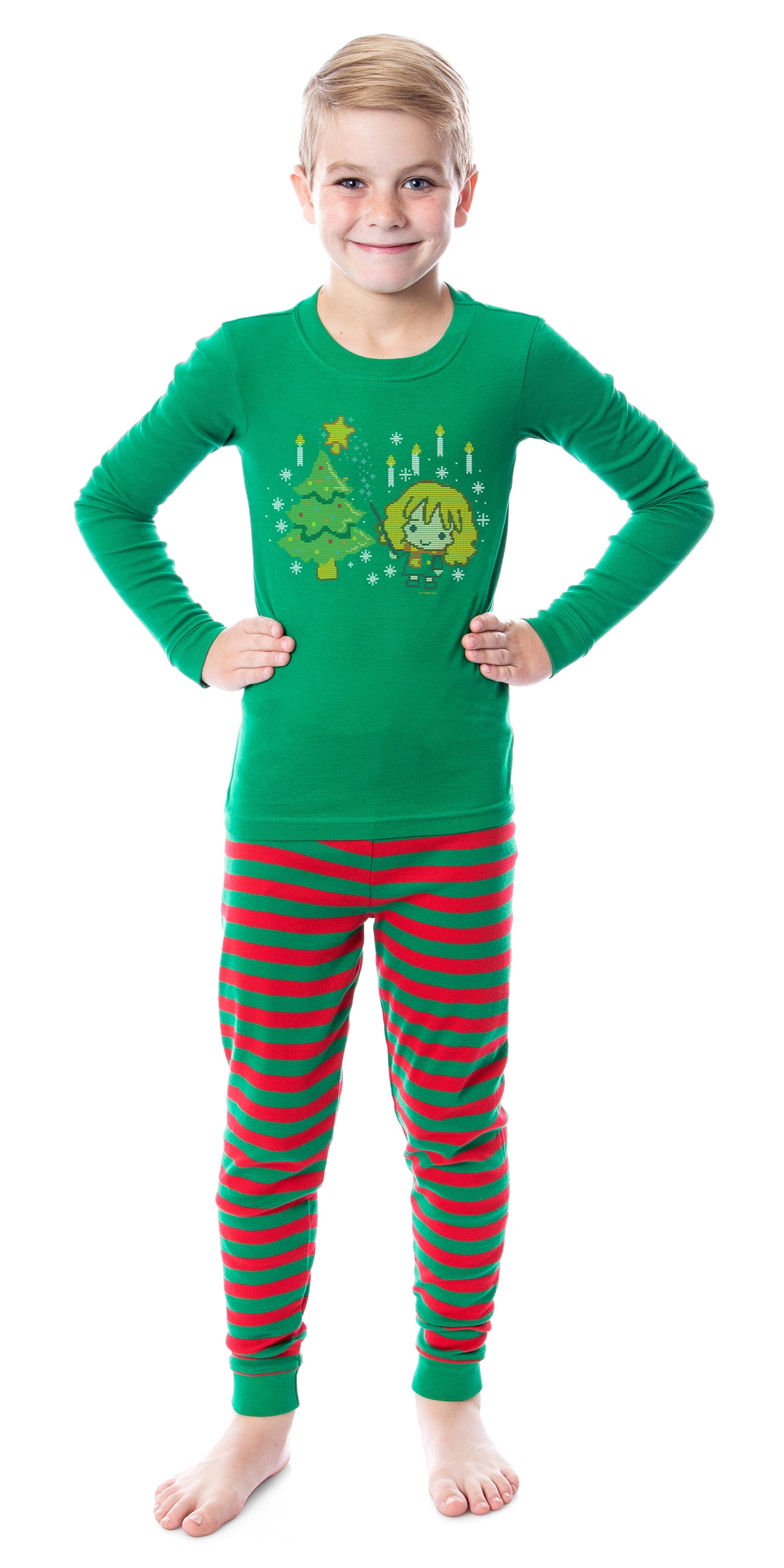 Intimo Harry Potter Christmas Sweater Sleep Tight Fit Family Pajama Set (Child, 4) Green