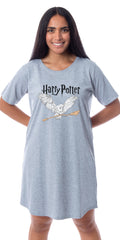 Harry Potter Womens' Wizarding World Owl Broomstick Nightgown Sleep Pajama Shirt
