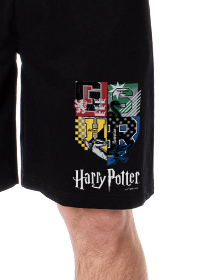 Harry Potter Mens' Wizarding World Hogwarts All Houses Crest Sleep Pajama Shorts