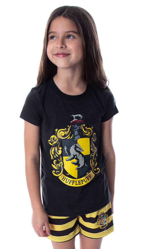 Harry Potter Girls' Hogwarts Castle Hufflepuff Shirt and Shorts Sleepwear Pajama Set (10/12)