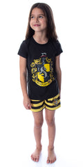 Harry Potter Girls' Hogwarts Castle Hufflepuff Shirt and Shorts Sleepwear Pajama Set (10/12)