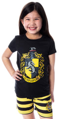 Harry Potter Girls' Hogwarts Castle Hufflepuff Shirt and Shorts Sleepwear Pajama Set (10/12)