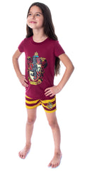 Harry Potter Girls' Hogwarts Castle Shirt and Shorts Sleepwear Pajama Set  - All 4 Houses Available