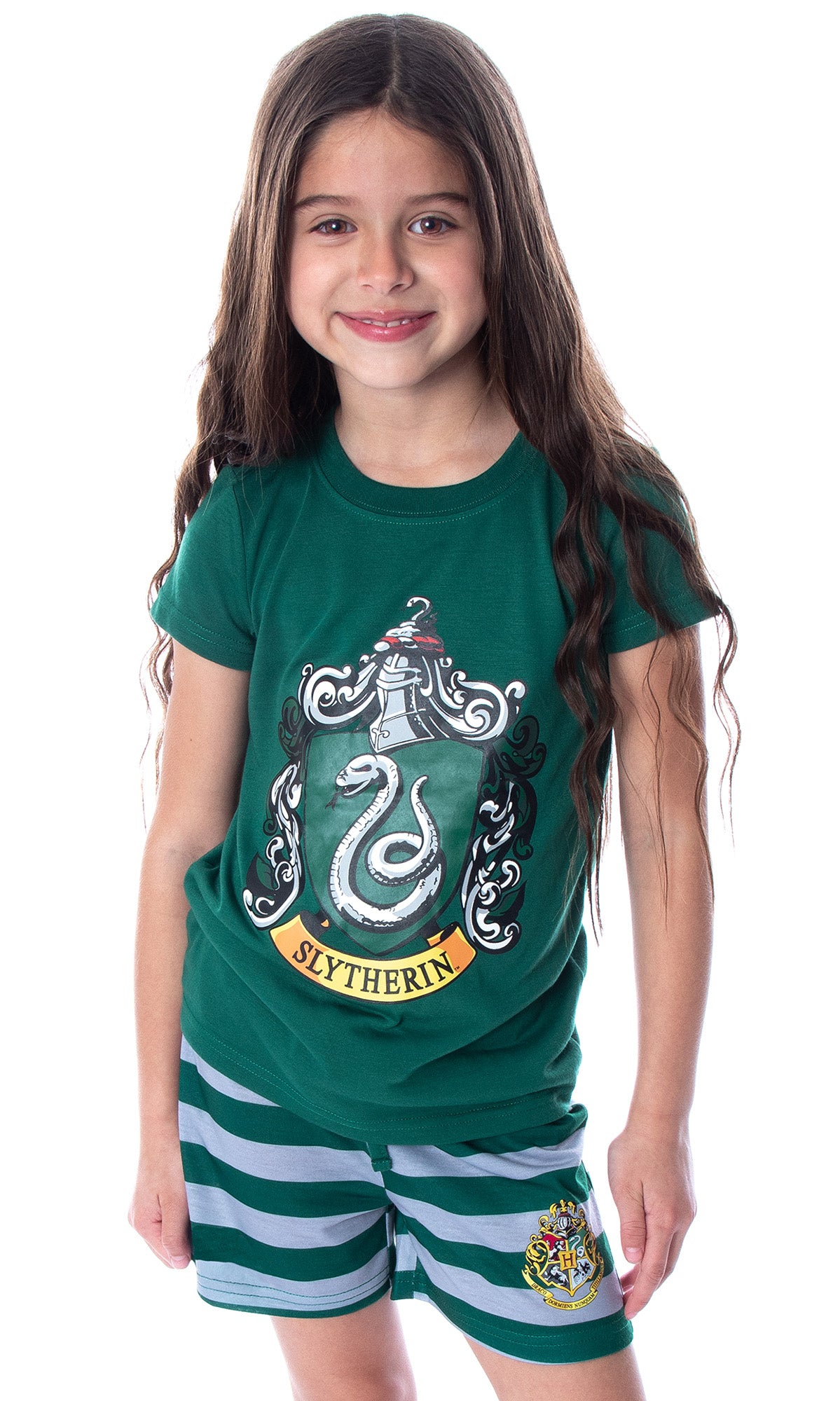 Harry Potter Girls' Hogwarts Castle Slytherin Shirt and Shorts Pajama Set 7/8