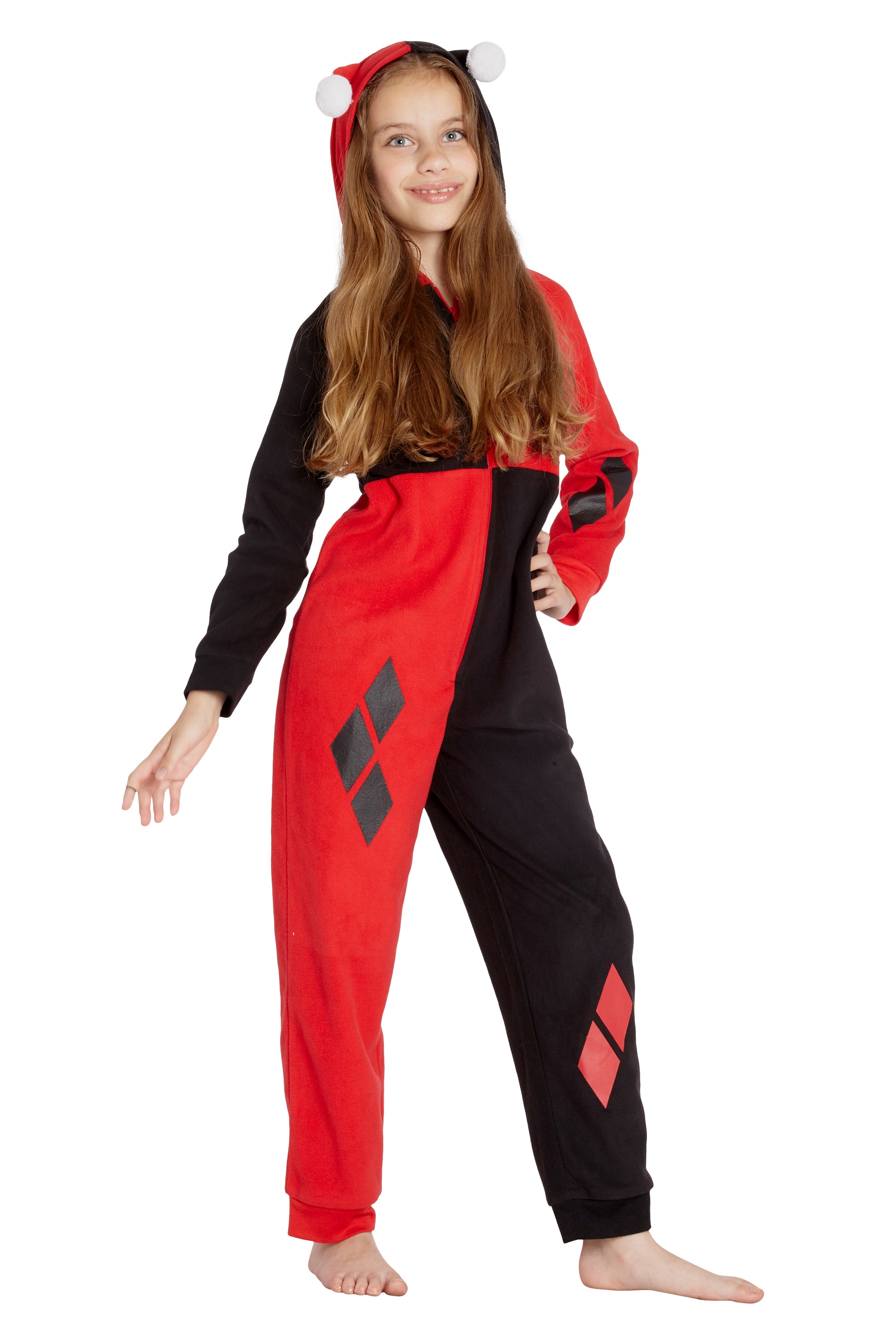 DC Comics Girls' Harley Quinn One Piece Union Suit Critter Pajama Outfit