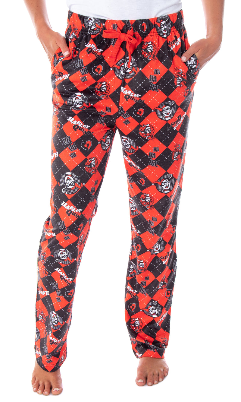 DC Comics Harley Quinn Women's Black And Red Diamond Classic Character Lounge Pajama Pants