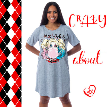 DC Comics Women's Harley Quinn Mad Love Nightgown Sleep Pajama Shirt
