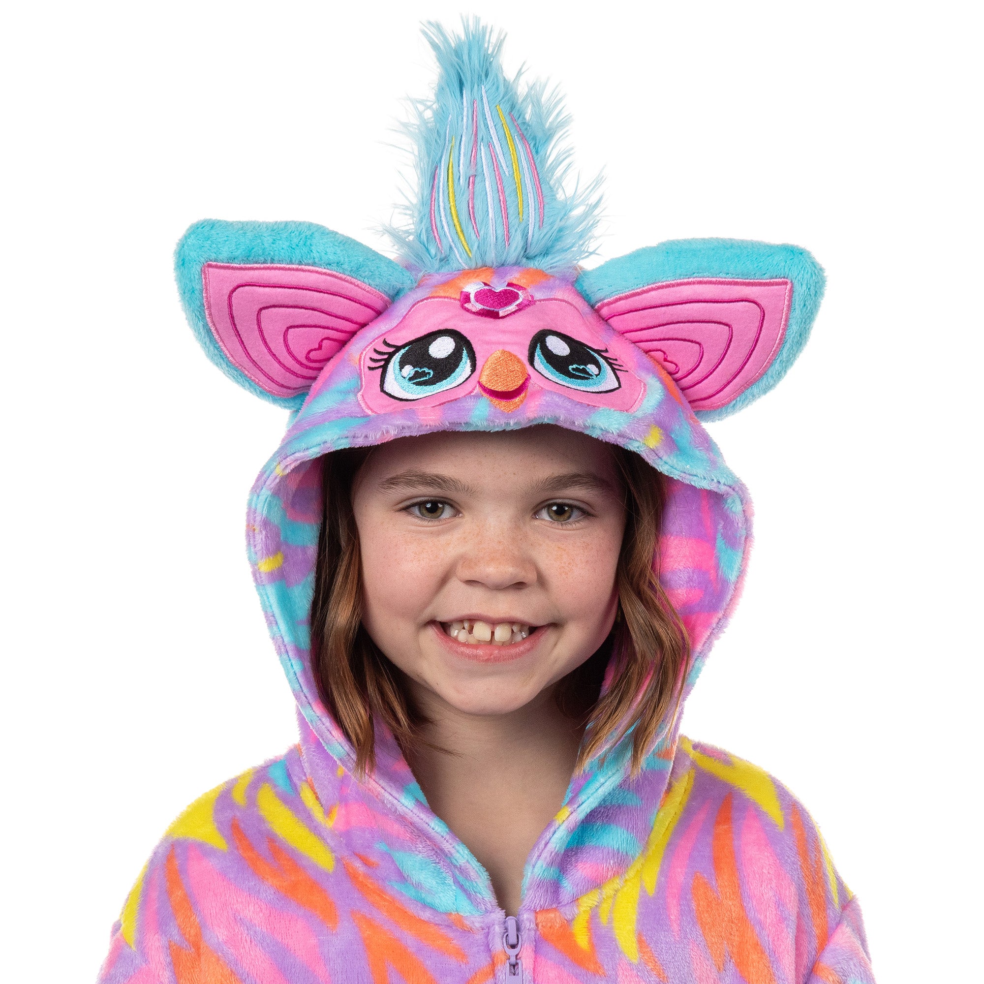 Furby Union Suit Girls' Tie Dye Kigurumi Hooded One Piece Pajamas (7/8)
