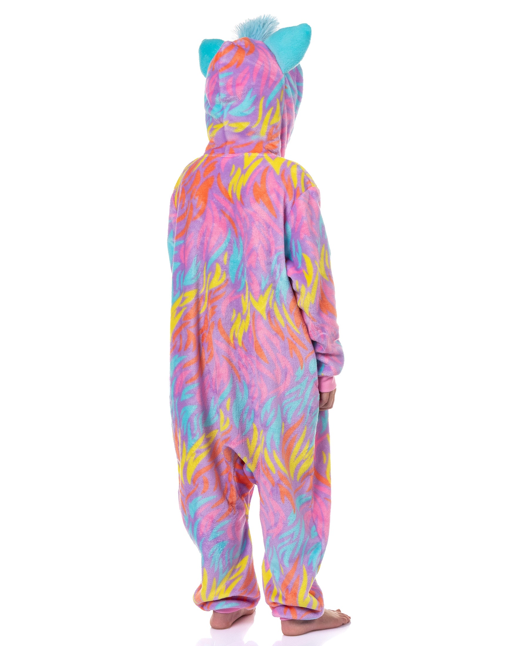 Furby Union Suit Girls' Tie Dye Kigurumi Hooded One Piece Pajamas (14/16)