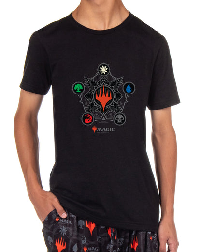 Magic: The Gathering Mens Mana Symbols Card Game Sleep Pajama Shirt Pants Set