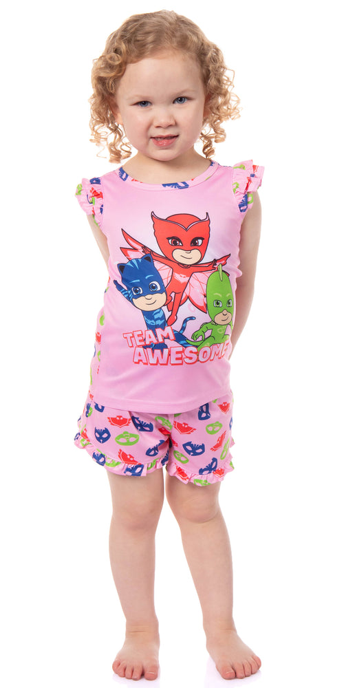 PJ Masks Toddler Girls' Gekko Catboy Owlette Team Awesome Sleep Pajama Sleep Set Shorts