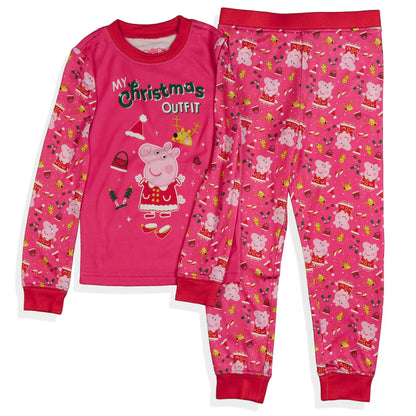 Peppa Pig Pajamas Toddler Girls Christmas Outfit Tight Fit Sleep Set (5T)