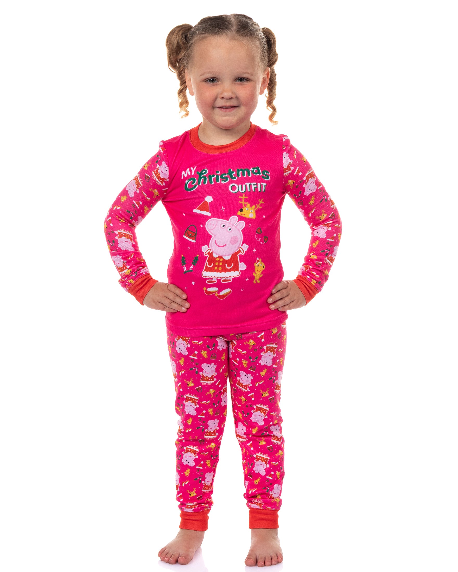 Peppa Pig Pajamas Toddler Girls Christmas Outfit Tight Fit Sleep Set
