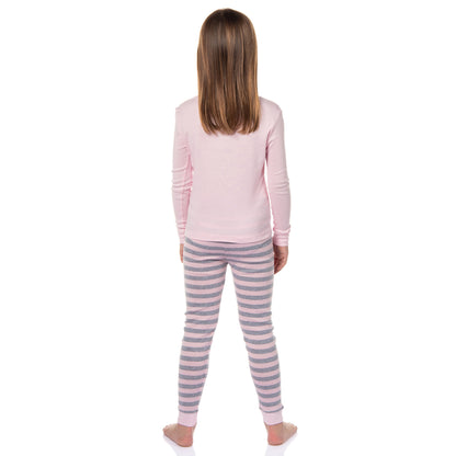 Peppa Pig Girls Pink and Grey Striped Pajamas Shirt and Pant Tight Fit Set