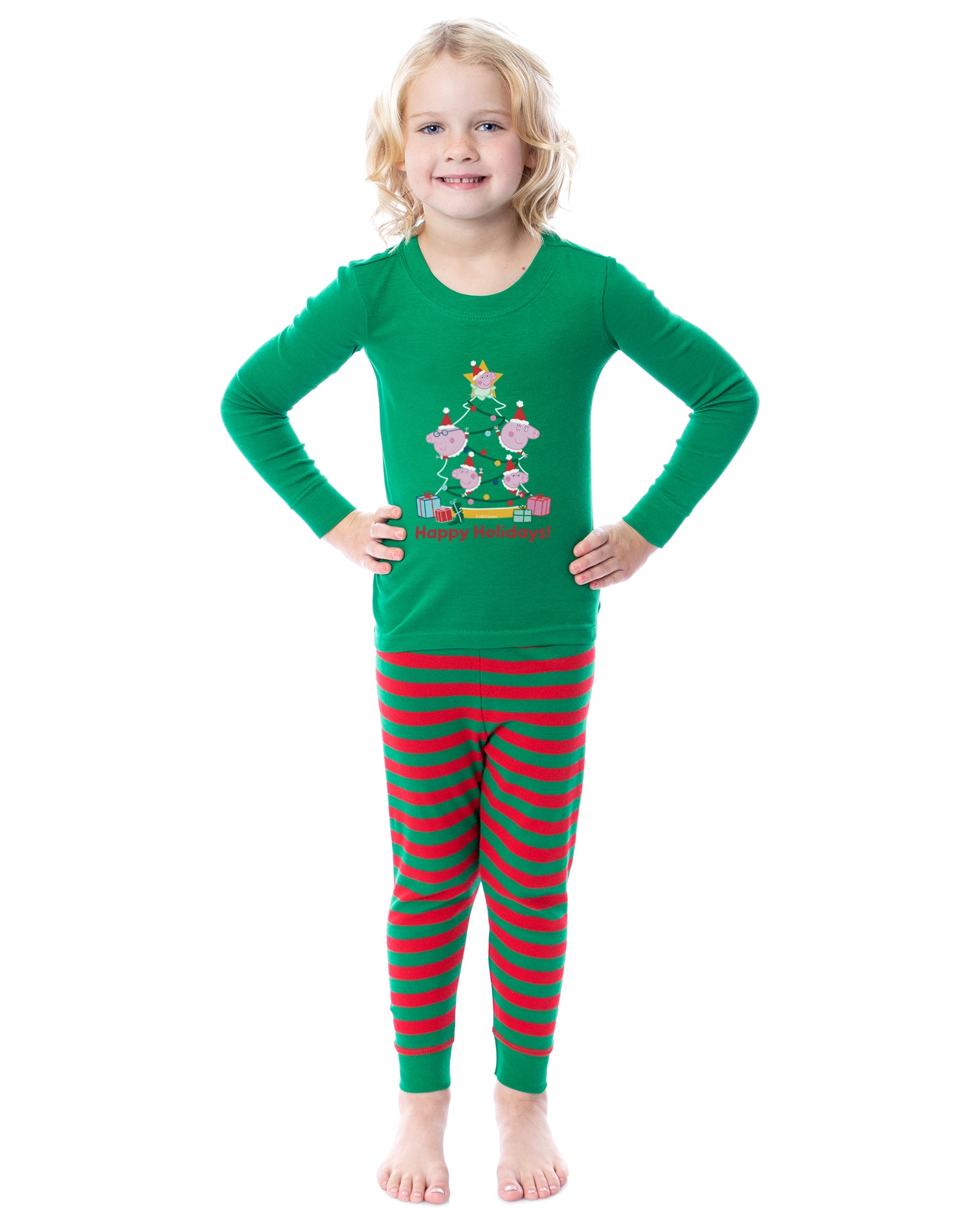 Peppa Pig Toddler Pajamas Christmas Happy Holidays! Shirt and Pant Tight Fit Set