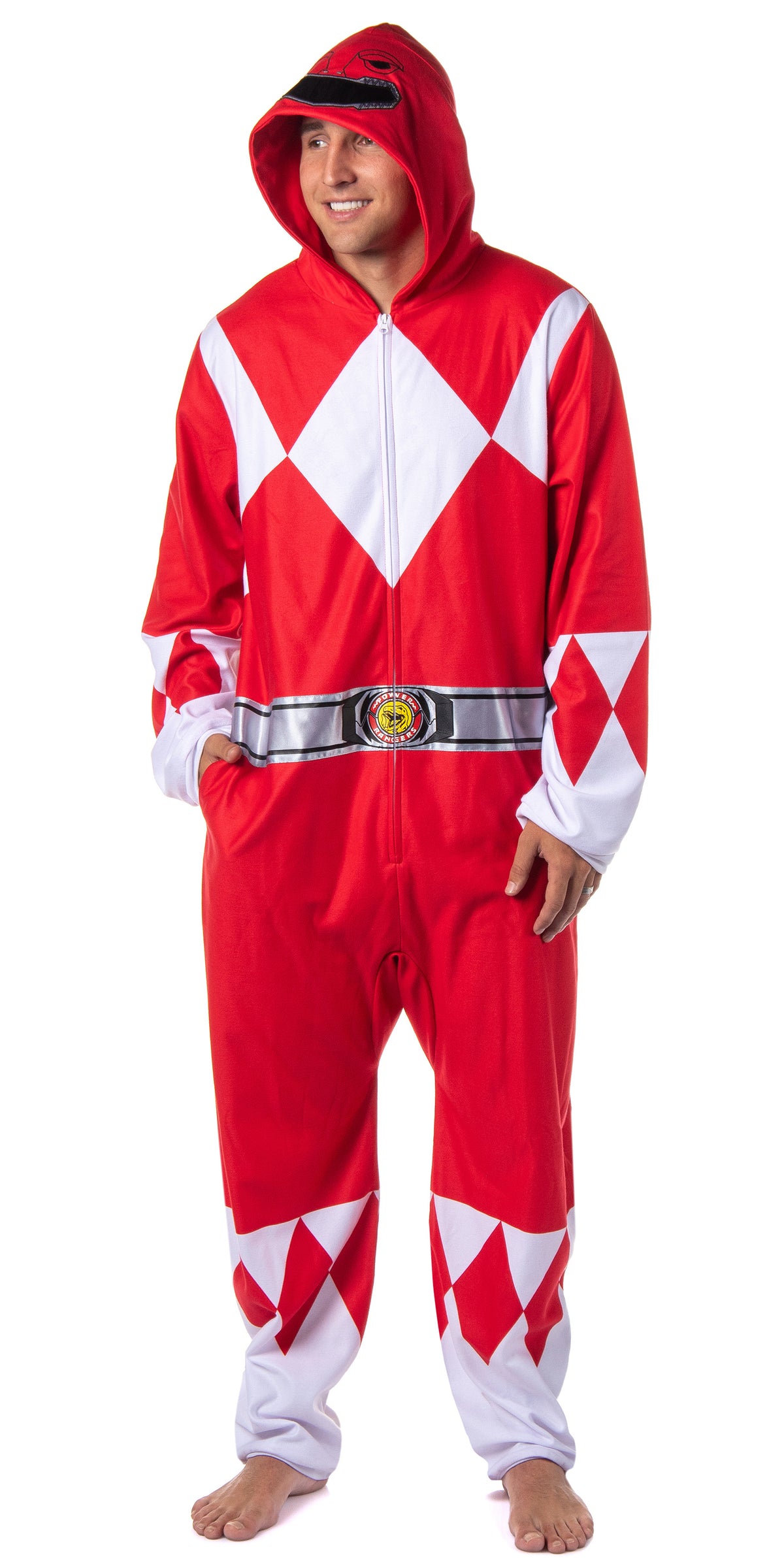 Power Rangers Adult Union Suit Costume One Piece Pajamas For Men and Women (Red, XSS/XS)