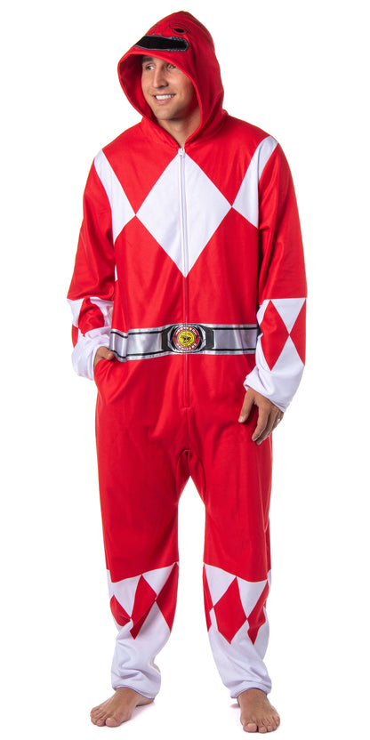 Power Rangers Adult Union Suit Costume One Piece Pajamas For Men and Women (Red, XSS/XS)