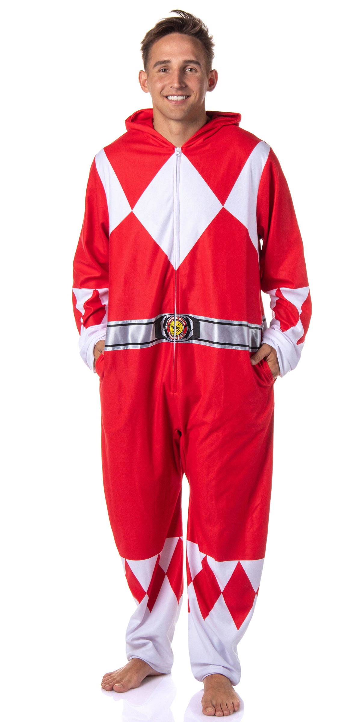 Power Rangers Adult Union Suit Costume One Piece Pajamas For Men and Women (Red, XSS/XS)