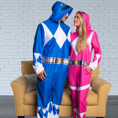 Power Rangers Adult Union Suit Costume One Piece Pajamas For Men and Women (Blue, XXS/XS)