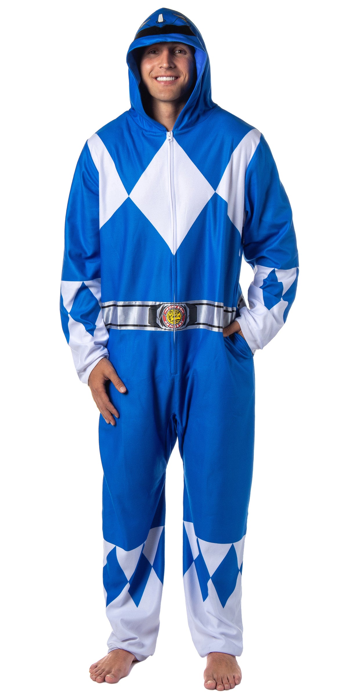 Power Rangers Adult Union Suit Costume One Piece Pajamas For Men and Women (Blue, XXS/XS)