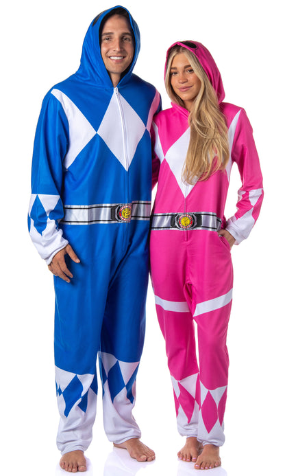 Power Rangers Adult Union Suit Costume One Piece Pajamas For Men and Women (Blue, XXS/XS)