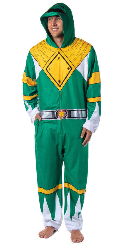 Power Rangers Adult Union Suit Costume One Piece Pajamas For Men and Women (Green, XXS/XS)