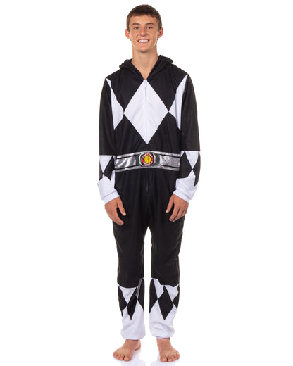 Power Rangers Men's Character Union Suit Costume Pajama (Black, S/M)