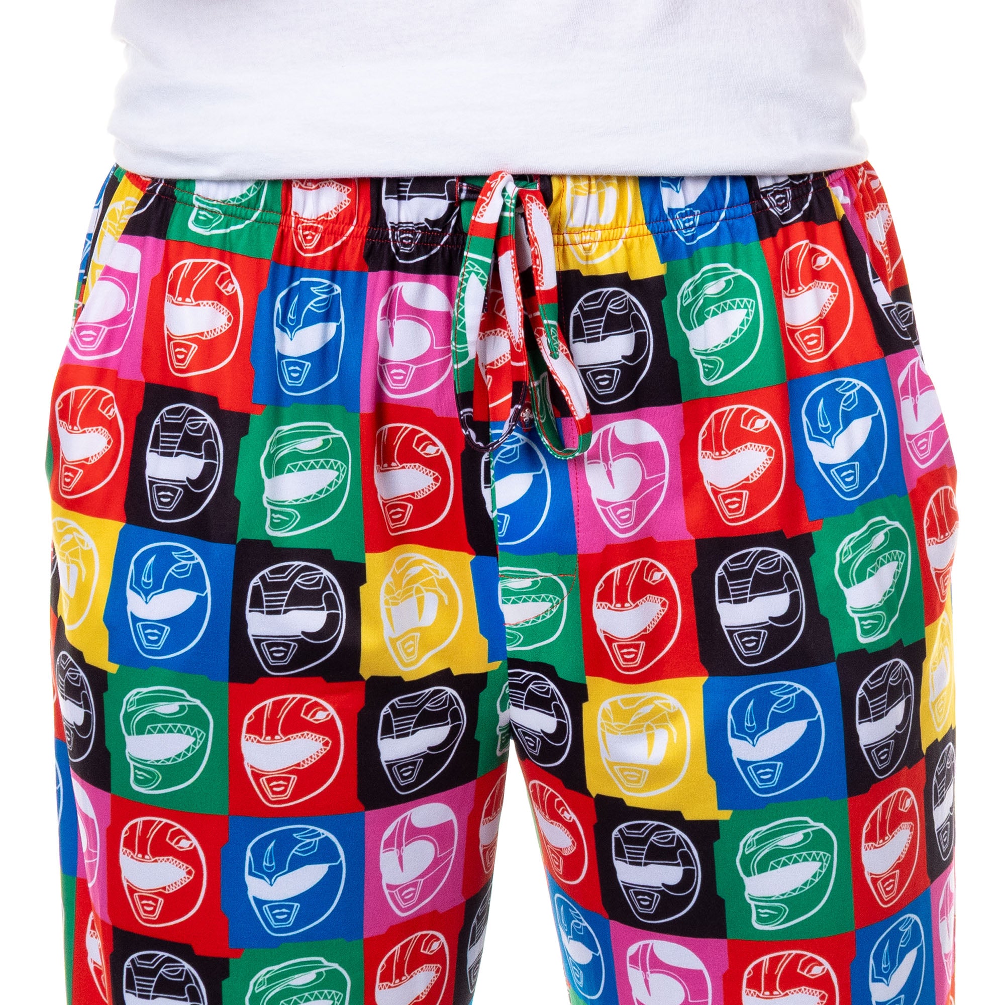 Mighty Morphin Power Rangers Pajama Pants Men's Helmet Grid Lounge Bottoms