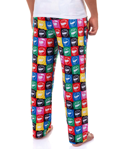 Mighty Morphin Power Rangers Pajama Pants Men's Helmet Grid Lounge Bottoms