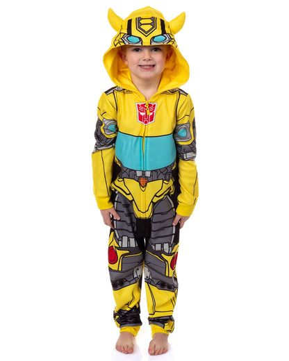 Transformers Union Suit Toddler Boys' Footless Hooded Pajama (Bumblebee, 4T)