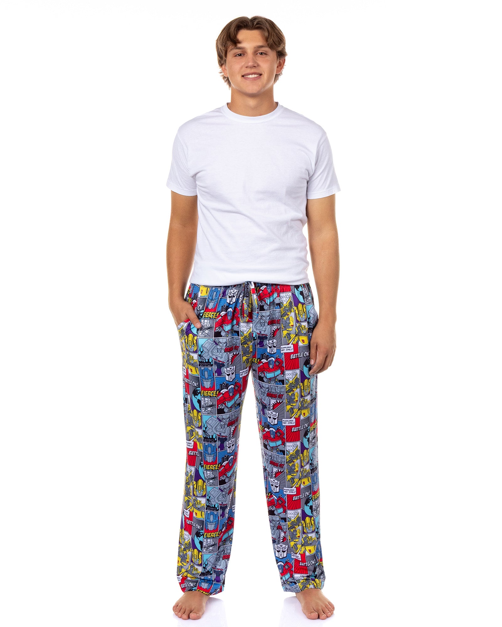 Transformers Men's Pajama Pants Comic Strip Battle On Sleep Lounge Bottoms