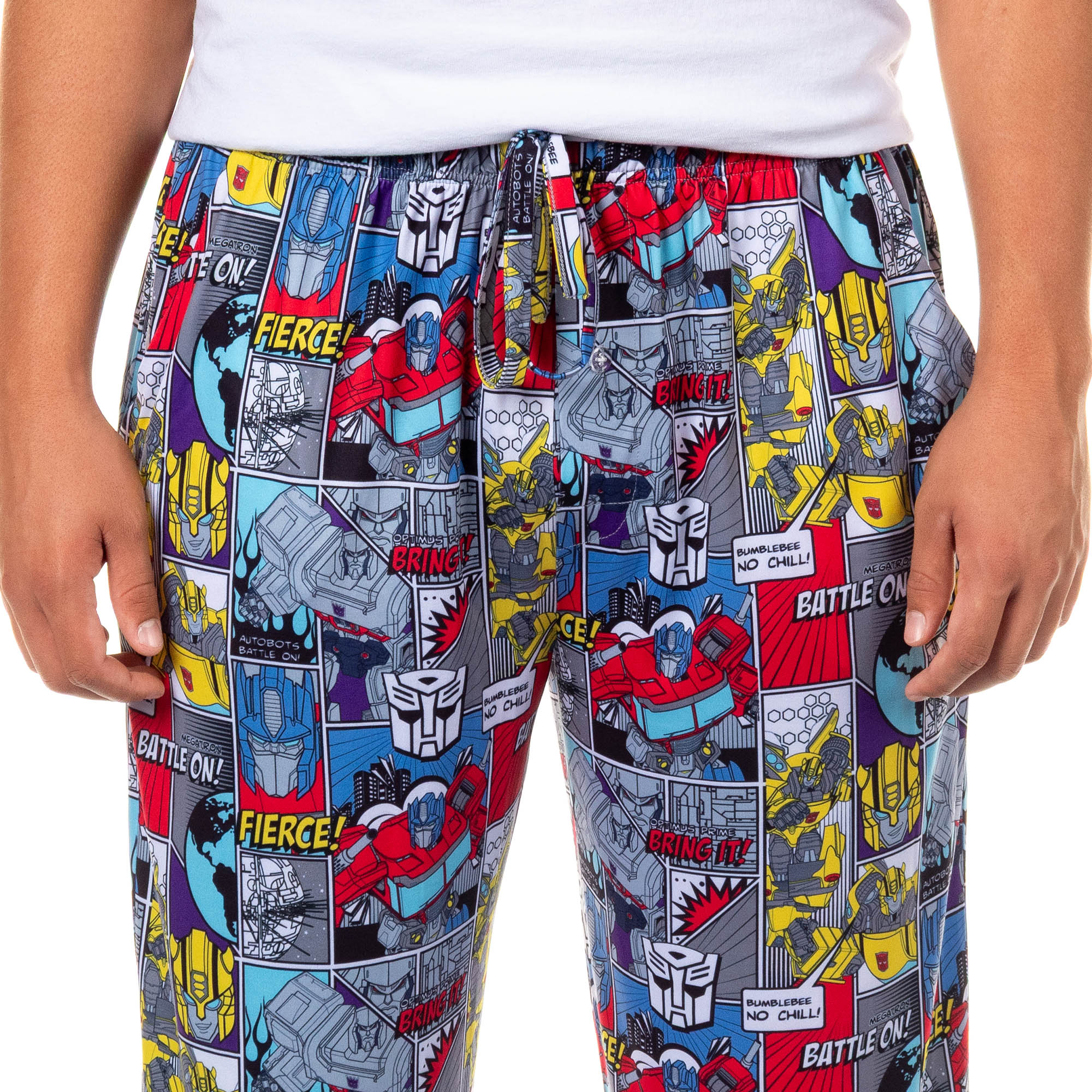 Transformers Men's Pajama Pants Comic Strip Battle On Sleep Lounge Bottoms