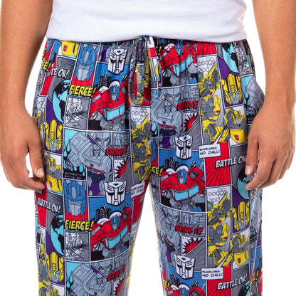 Transformers Men's Pajama Pants Comic Strip Battle On Sleep Lounge Bottoms