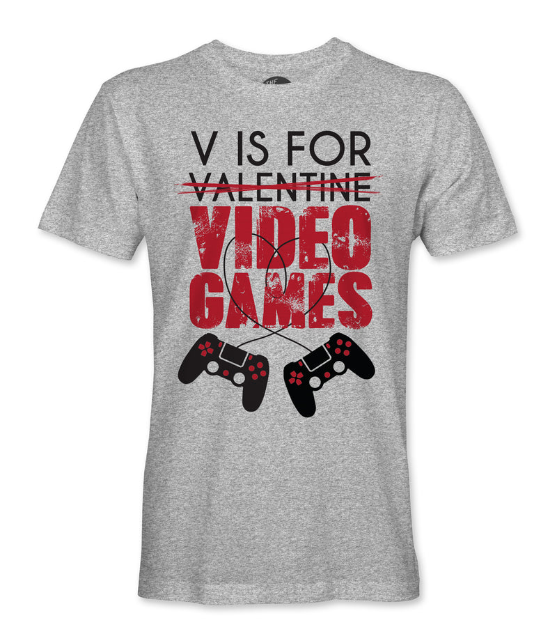 Men's V is For Video Games Shirt Funny Saying Gamer Valentine's Day Soft Style Ring Spun T-Shirt Tee