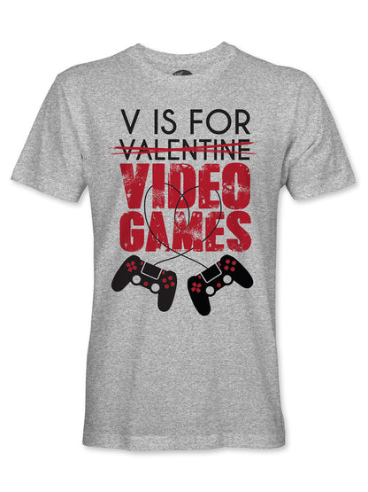 Men's V is For Video Games Shirt Funny Saying Gamer Valentine's Day Soft Style Ring Spun T-Shirt Tee