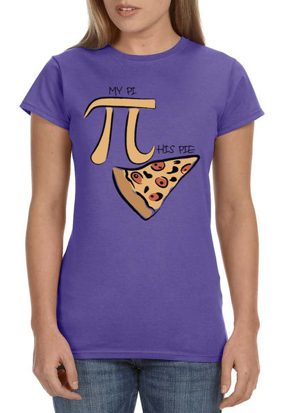My Pi Vs. His Pie Pizza Women's Funny Math Teacher's Shirt Pi Day T-Shirt
